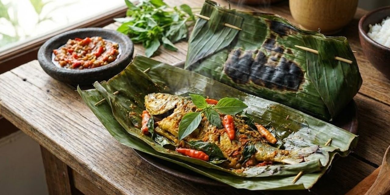 Hidangan Pepes Dengan Daun Pisang Khas Indonesia